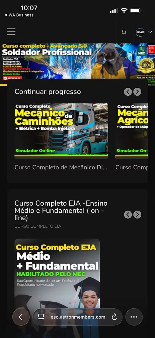 Aluno acompanhado pelo suporte no WhatsApp