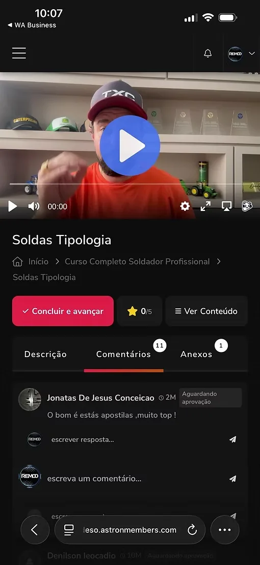 Aluno acompanhado pelo suporte no WhatsApp
